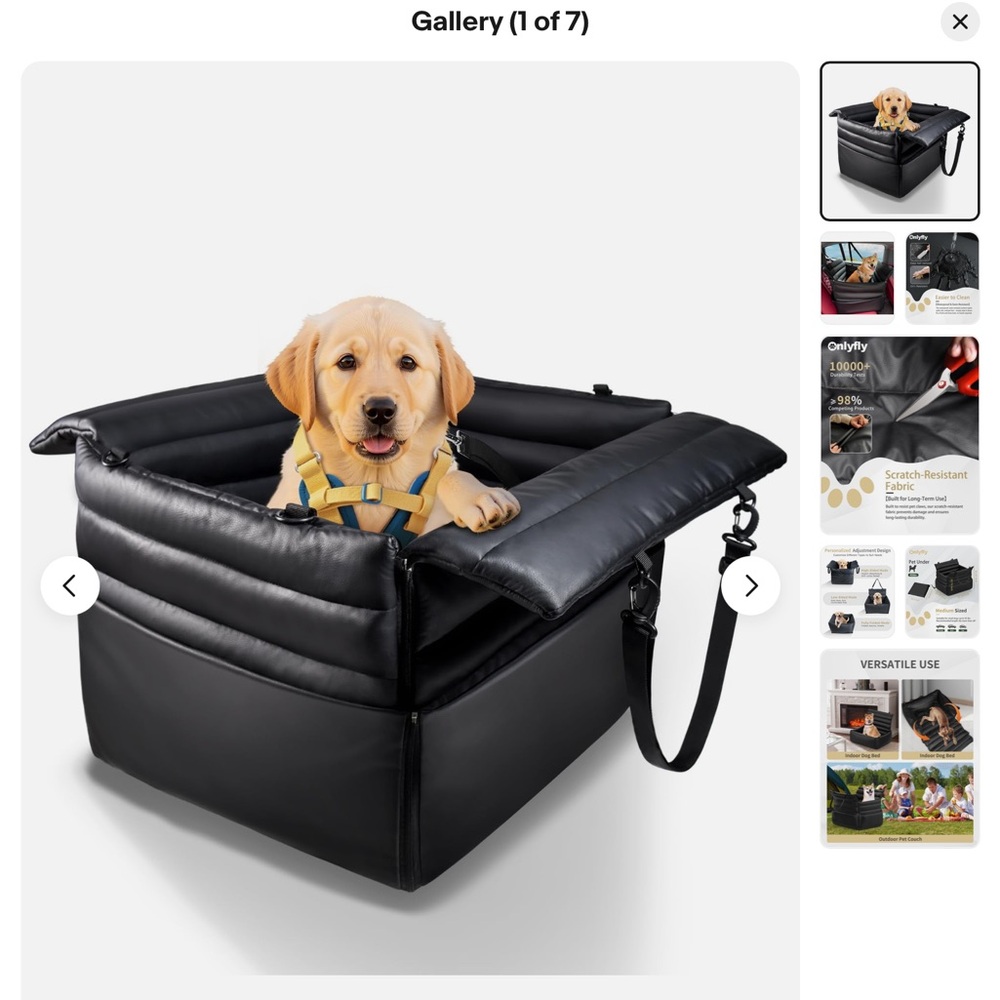 NWT Luxury Black Dog Car Seat/Foldable Dog Bed Combo for Medium Dogs